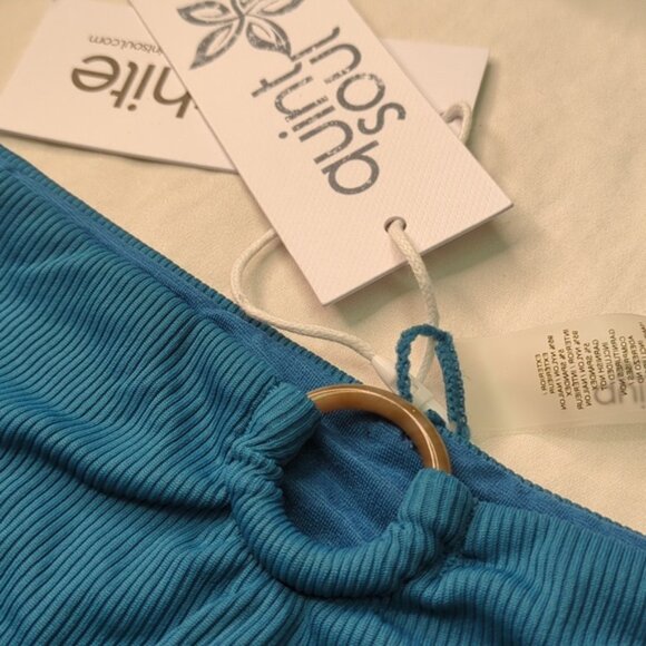 NWT Ribbed Highrise Bikini Blue with Acrylic Circle Accents By Quintsoul - Picture 10 of 11